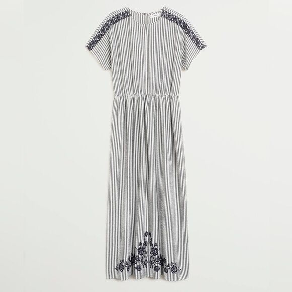 Mango Embroidered Dress Striped New - Picture 4 of 7